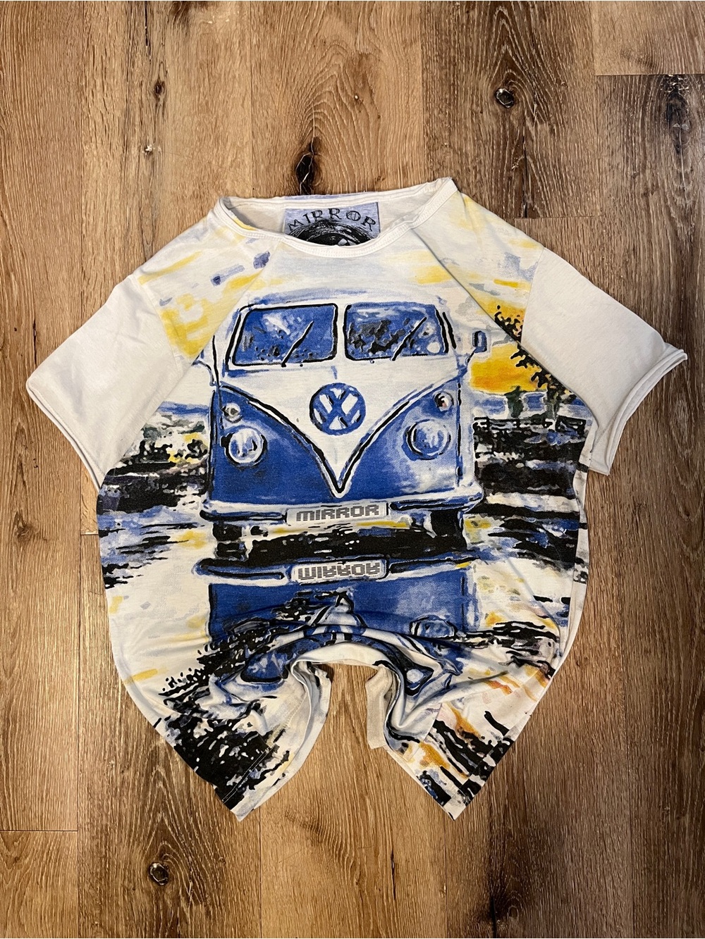 Kids Short-Sleeve White Tee with Blue VW Bus Graphic